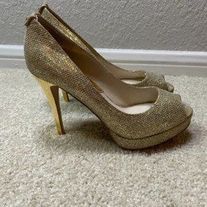 Michael Kors Chantal Glitter Gold Glitter Heels Flex Pump Size 6.5